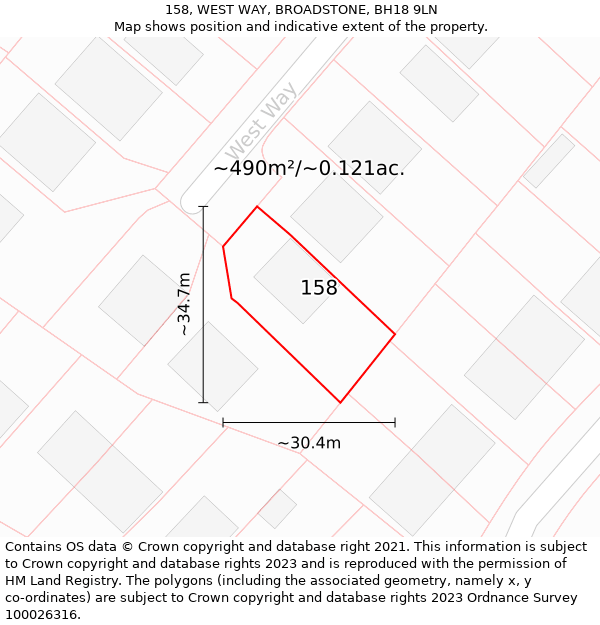 158, WEST WAY, BROADSTONE, BH18 9LN: Plot and title map