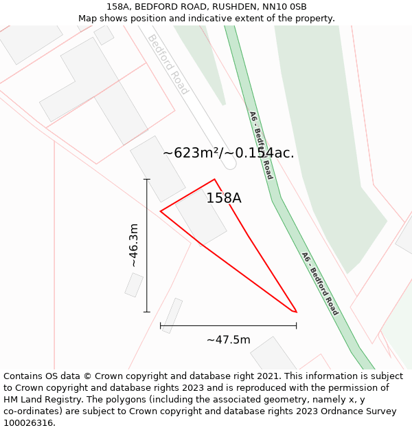 158A, BEDFORD ROAD, RUSHDEN, NN10 0SB: Plot and title map