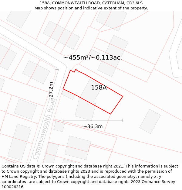 158A, COMMONWEALTH ROAD, CATERHAM, CR3 6LS: Plot and title map