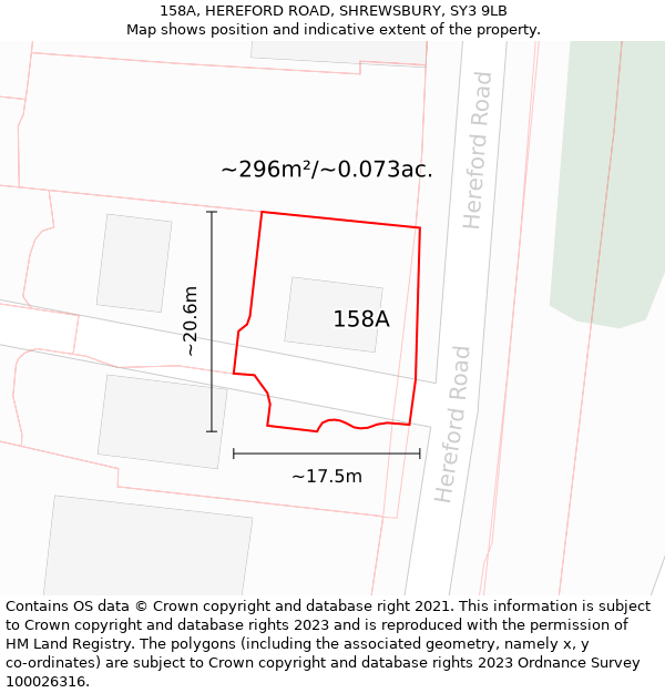 158A, HEREFORD ROAD, SHREWSBURY, SY3 9LB: Plot and title map