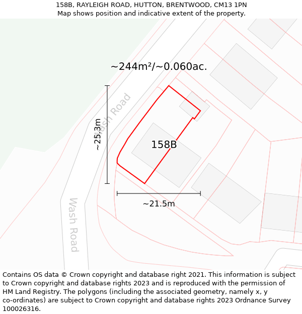 158B, RAYLEIGH ROAD, HUTTON, BRENTWOOD, CM13 1PN: Plot and title map