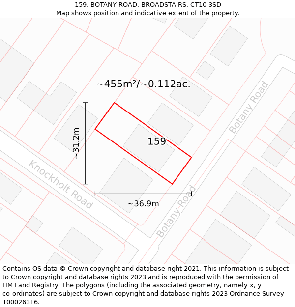 159, BOTANY ROAD, BROADSTAIRS, CT10 3SD: Plot and title map