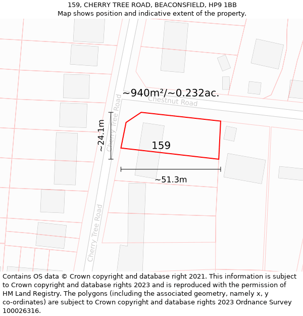 159, CHERRY TREE ROAD, BEACONSFIELD, HP9 1BB: Plot and title map