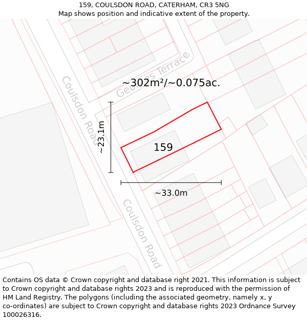 159, COULSDON ROAD, CATERHAM, CR3 5NG: Plot and title map