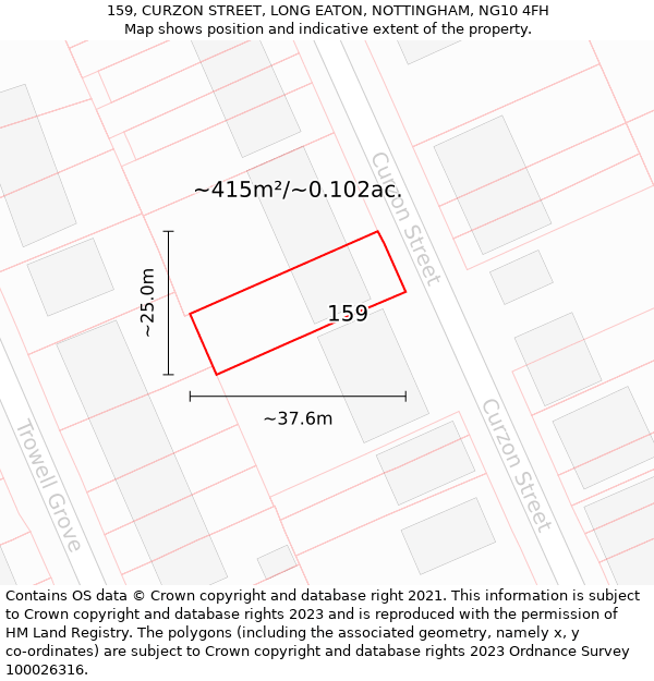 159, CURZON STREET, LONG EATON, NOTTINGHAM, NG10 4FH: Plot and title map