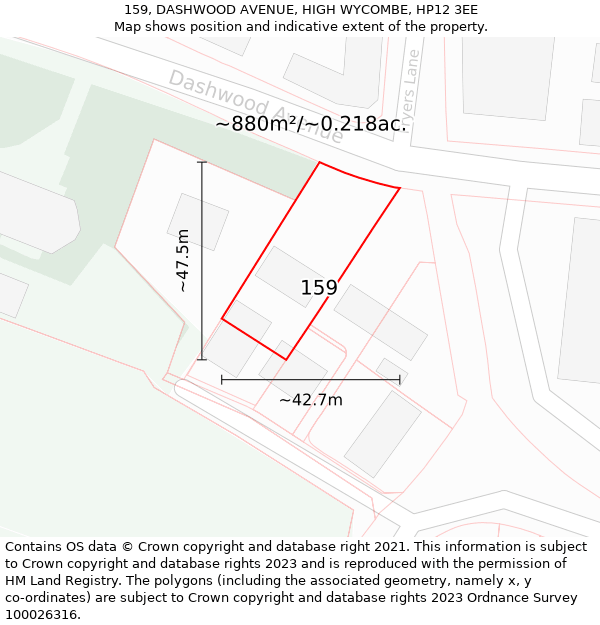 159, DASHWOOD AVENUE, HIGH WYCOMBE, HP12 3EE: Plot and title map