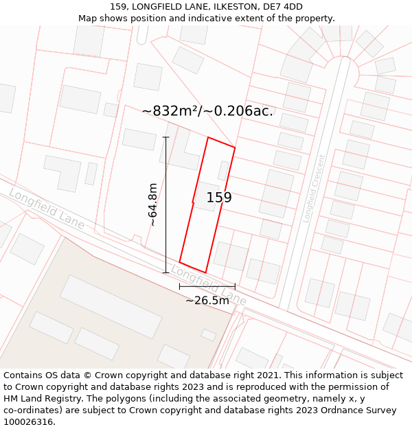 159, LONGFIELD LANE, ILKESTON, DE7 4DD: Plot and title map