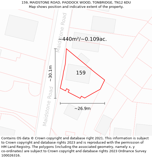 159, MAIDSTONE ROAD, PADDOCK WOOD, TONBRIDGE, TN12 6DU: Plot and title map