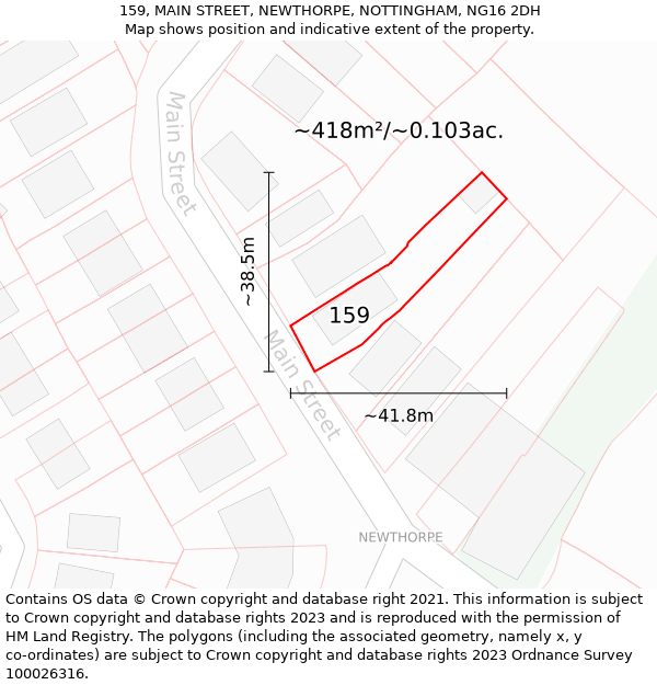 159, MAIN STREET, NEWTHORPE, NOTTINGHAM, NG16 2DH: Plot and title map