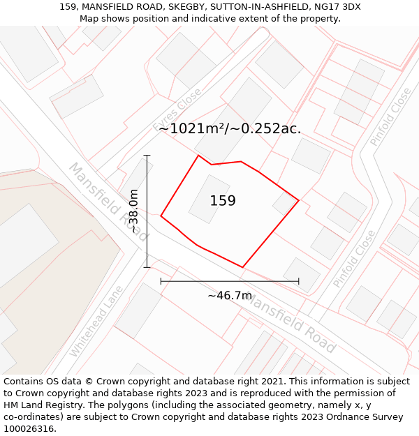 159, MANSFIELD ROAD, SKEGBY, SUTTON-IN-ASHFIELD, NG17 3DX: Plot and title map