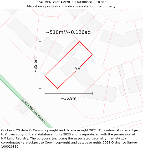 159, MENLOVE AVENUE, LIVERPOOL, L18 3EE: Plot and title map