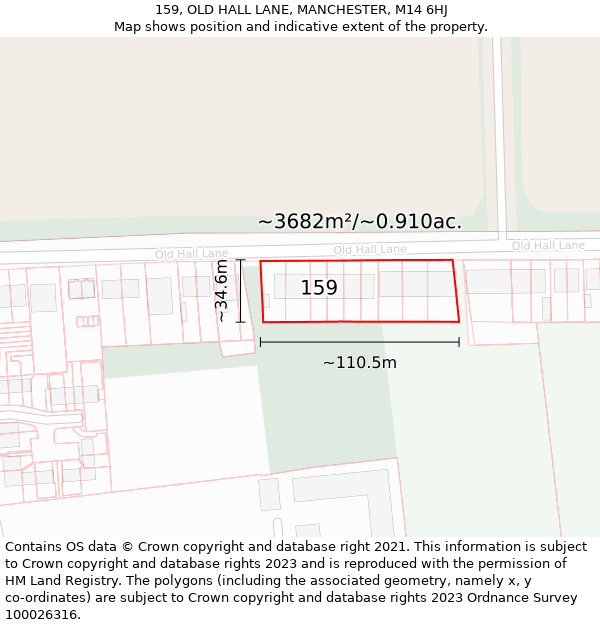 159, OLD HALL LANE, MANCHESTER, M14 6HJ: Plot and title map