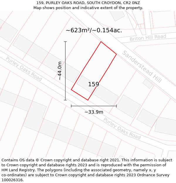 159, PURLEY OAKS ROAD, SOUTH CROYDON, CR2 0NZ: Plot and title map