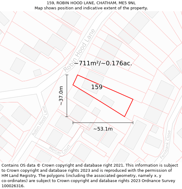 159, ROBIN HOOD LANE, CHATHAM, ME5 9NL: Plot and title map