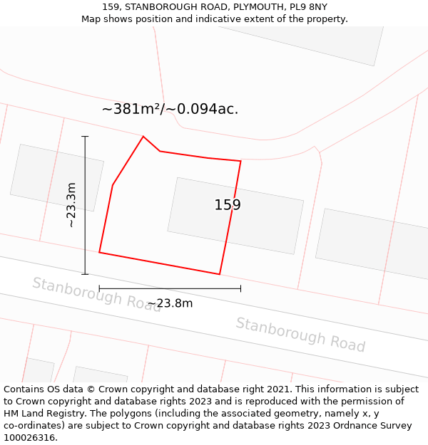 159, STANBOROUGH ROAD, PLYMOUTH, PL9 8NY: Plot and title map
