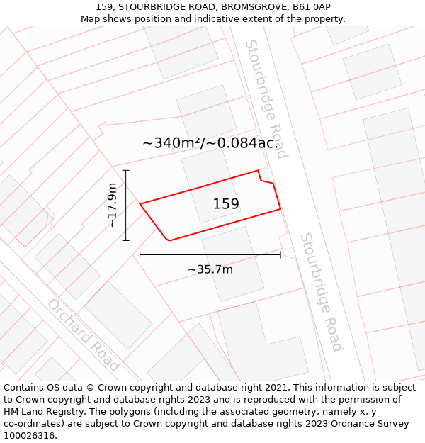 159, STOURBRIDGE ROAD, BROMSGROVE, B61 0AP: Plot and title map