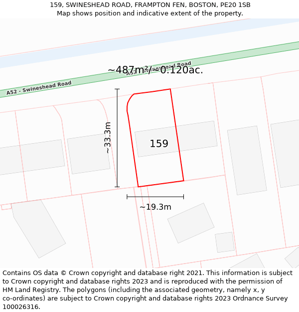 159, SWINESHEAD ROAD, FRAMPTON FEN, BOSTON, PE20 1SB: Plot and title map