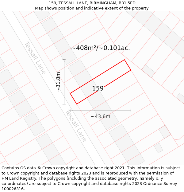 159, TESSALL LANE, BIRMINGHAM, B31 5ED: Plot and title map