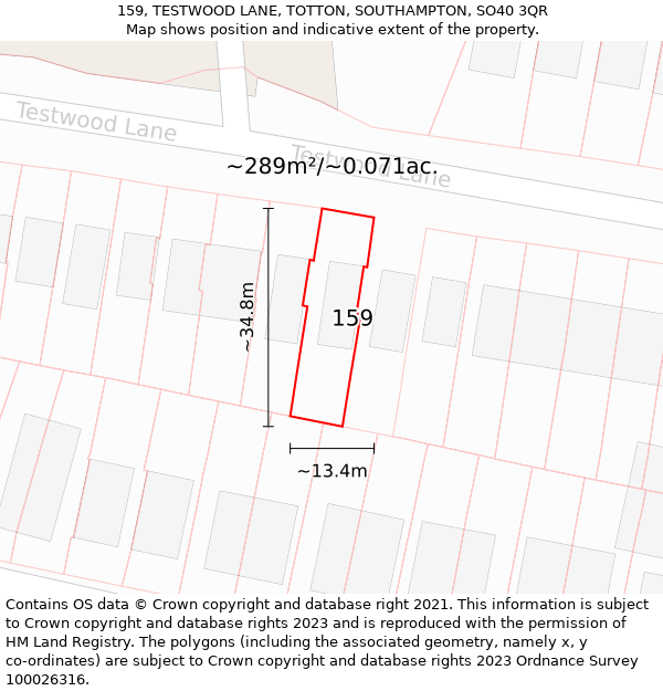 159, TESTWOOD LANE, TOTTON, SOUTHAMPTON, SO40 3QR: Plot and title map