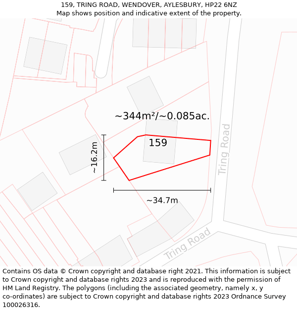 159, TRING ROAD, WENDOVER, AYLESBURY, HP22 6NZ: Plot and title map