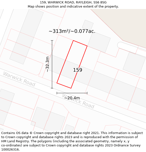 159, WARWICK ROAD, RAYLEIGH, SS6 8SG: Plot and title map