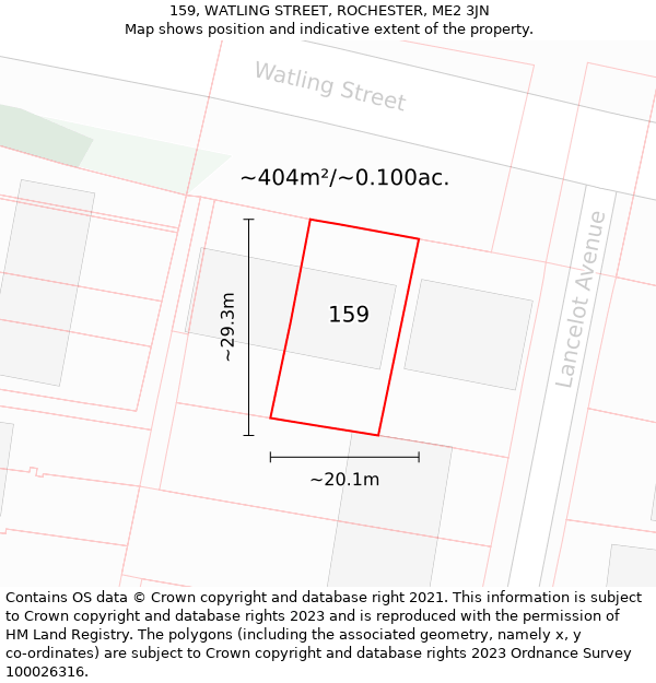 159, WATLING STREET, ROCHESTER, ME2 3JN: Plot and title map