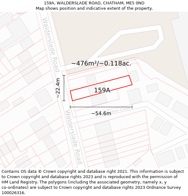 159A, WALDERSLADE ROAD, CHATHAM, ME5 0ND: Plot and title map