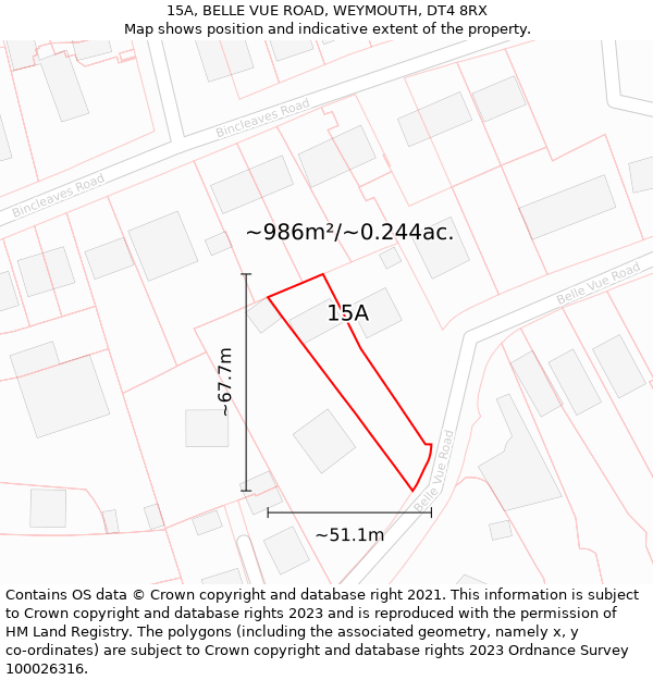 15A, BELLE VUE ROAD, WEYMOUTH, DT4 8RX: Plot and title map