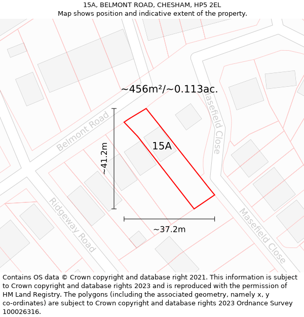 15A, BELMONT ROAD, CHESHAM, HP5 2EL: Plot and title map