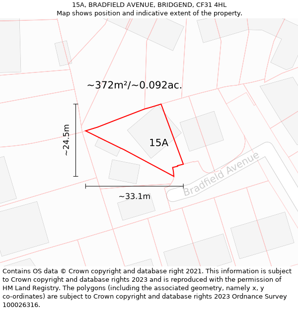 15A, BRADFIELD AVENUE, BRIDGEND, CF31 4HL: Plot and title map