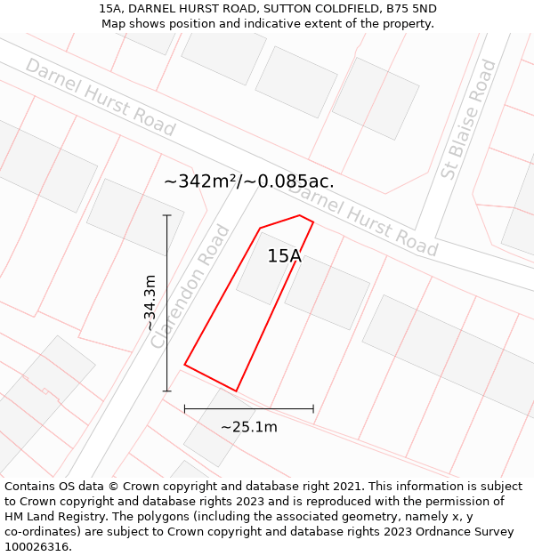 15A, DARNEL HURST ROAD, SUTTON COLDFIELD, B75 5ND: Plot and title map