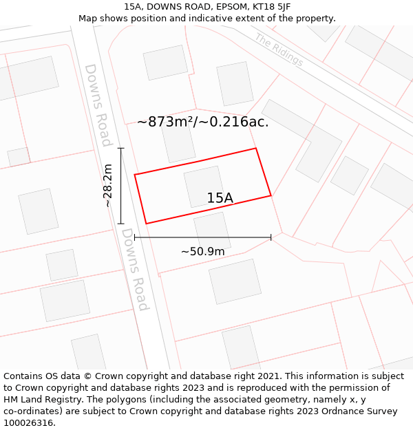 15A, DOWNS ROAD, EPSOM, KT18 5JF: Plot and title map