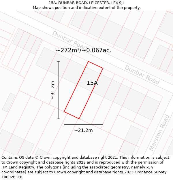 15A, DUNBAR ROAD, LEICESTER, LE4 9JL: Plot and title map