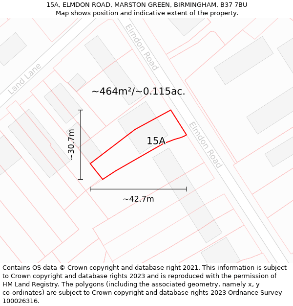 15A, ELMDON ROAD, MARSTON GREEN, BIRMINGHAM, B37 7BU: Plot and title map