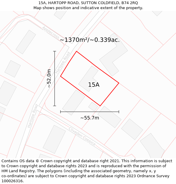 15A, HARTOPP ROAD, SUTTON COLDFIELD, B74 2RQ: Plot and title map