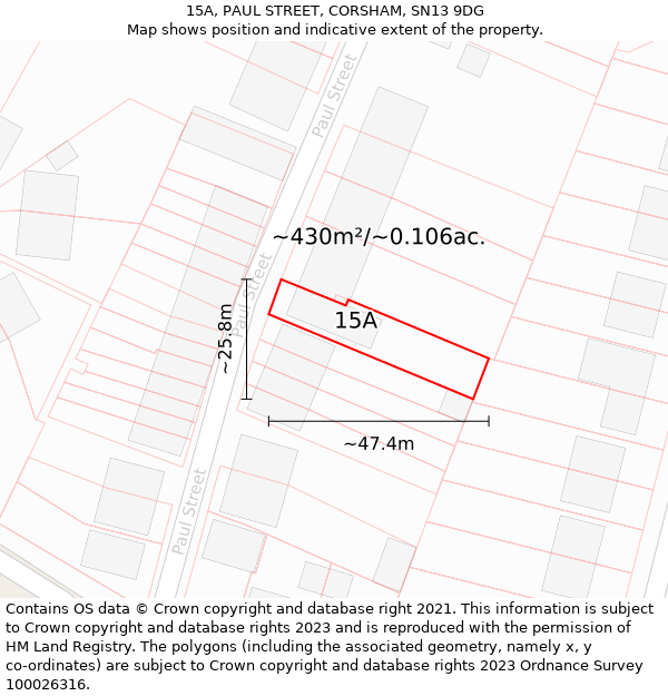 15A, PAUL STREET, CORSHAM, SN13 9DG: Plot and title map