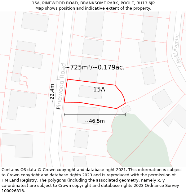 15A, PINEWOOD ROAD, BRANKSOME PARK, POOLE, BH13 6JP: Plot and title map