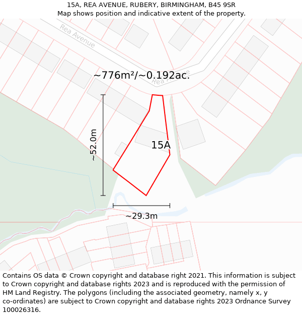 15A, REA AVENUE, RUBERY, BIRMINGHAM, B45 9SR: Plot and title map