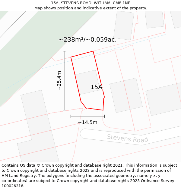 15A, STEVENS ROAD, WITHAM, CM8 1NB: Plot and title map