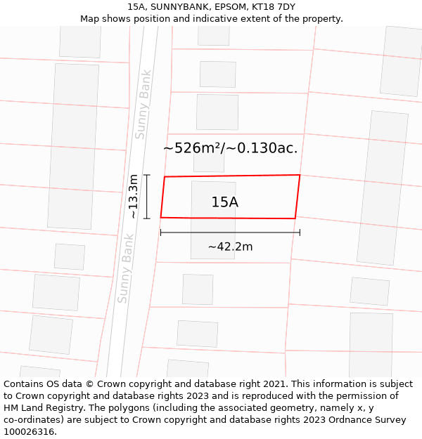 15A, SUNNYBANK, EPSOM, KT18 7DY: Plot and title map