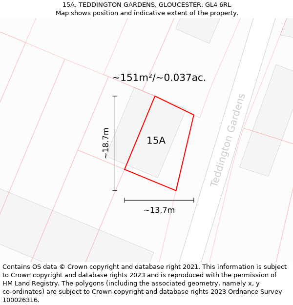 15A, TEDDINGTON GARDENS, GLOUCESTER, GL4 6RL: Plot and title map