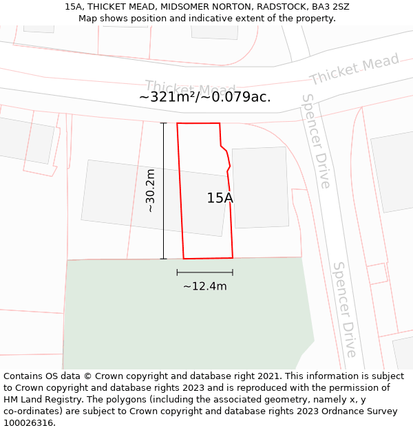 15A, THICKET MEAD, MIDSOMER NORTON, RADSTOCK, BA3 2SZ: Plot and title map