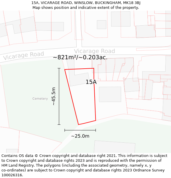 15A, VICARAGE ROAD, WINSLOW, BUCKINGHAM, MK18 3BJ: Plot and title map
