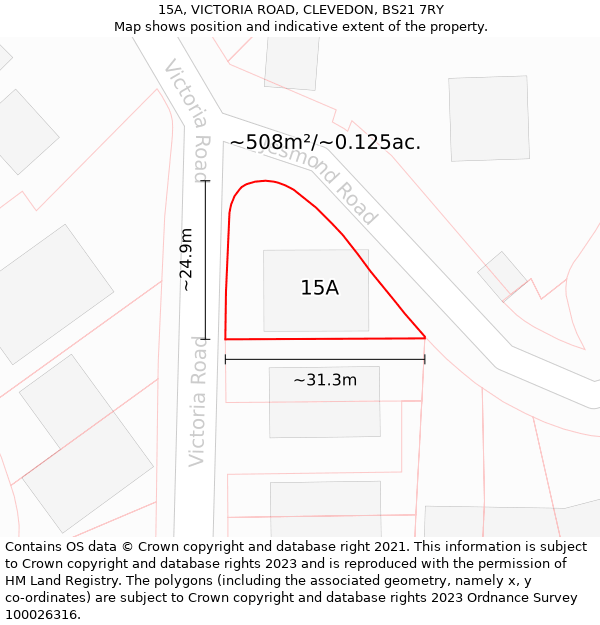 15A, VICTORIA ROAD, CLEVEDON, BS21 7RY: Plot and title map