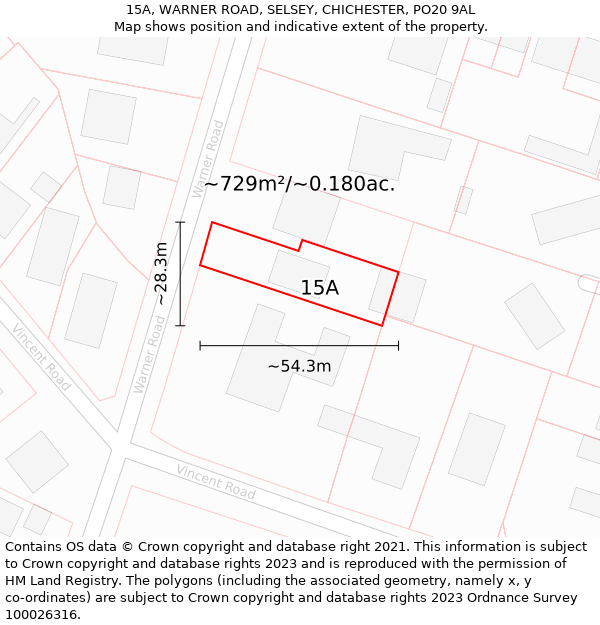 15A, WARNER ROAD, SELSEY, CHICHESTER, PO20 9AL: Plot and title map