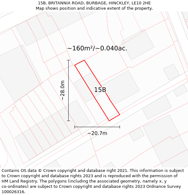 15B, BRITANNIA ROAD, BURBAGE, HINCKLEY, LE10 2HE: Plot and title map