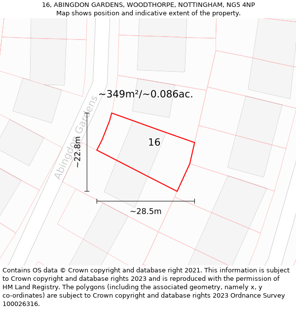 16, ABINGDON GARDENS, WOODTHORPE, NOTTINGHAM, NG5 4NP: Plot and title map