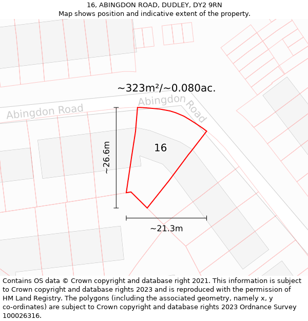 16, ABINGDON ROAD, DUDLEY, DY2 9RN: Plot and title map