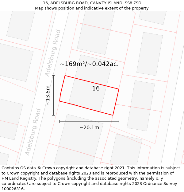 16, ADELSBURG ROAD, CANVEY ISLAND, SS8 7SD: Plot and title map