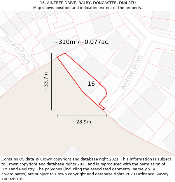 16, AINTREE DRIVE, BALBY, DONCASTER, DN4 8TU: Plot and title map